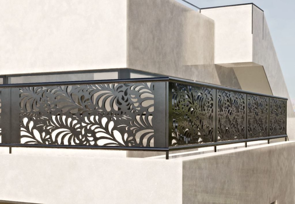 Překrásný motiv inspirovaný přírodou designové výplně balkonového zábradlí